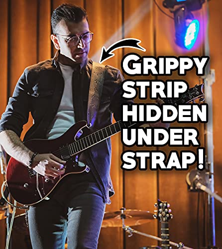 Guitar Gummy® The ORIGINAL Guitar Strap Non Slip Grip Strip Pad; Prevent Neck Dive - SET of 4 PIECES; Large Black (Black)
