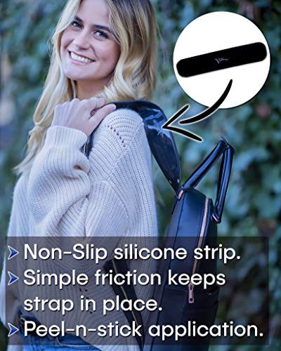 Strap Gummy® - Prevent Strap Slips - The Original Non Slip Shoulder Strap Grip Strips – Set of 4; 2 Large Black and 2 Small Semi-Clear