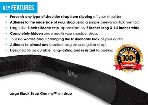Strap Gummy® - Prevent Strap Slips - The Original Non Slip Shoulder Strap Grip Strips – Set of 4; 2 Large Black and 2 Small Semi-Clear